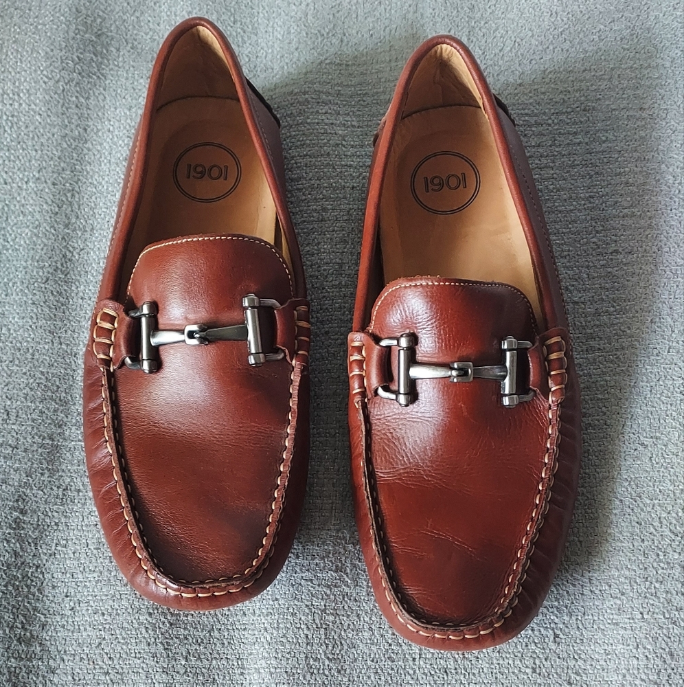 1901 Marco Driving Brown Leather Loafers Slip-On Style Sz-9.5